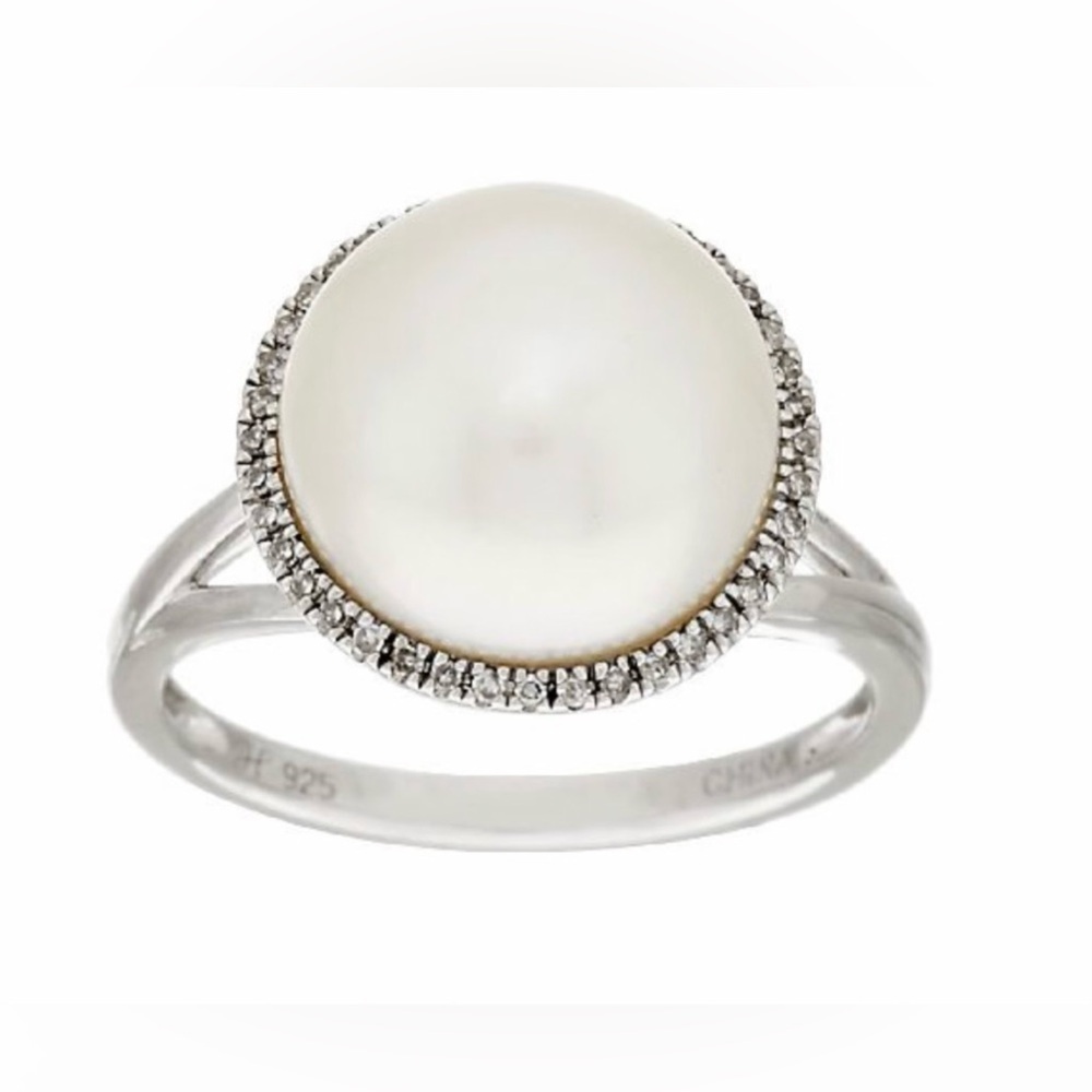 Honora Cultured Pearl 11.5mm 1/10 ct tw Diamond Sterling Ring 7